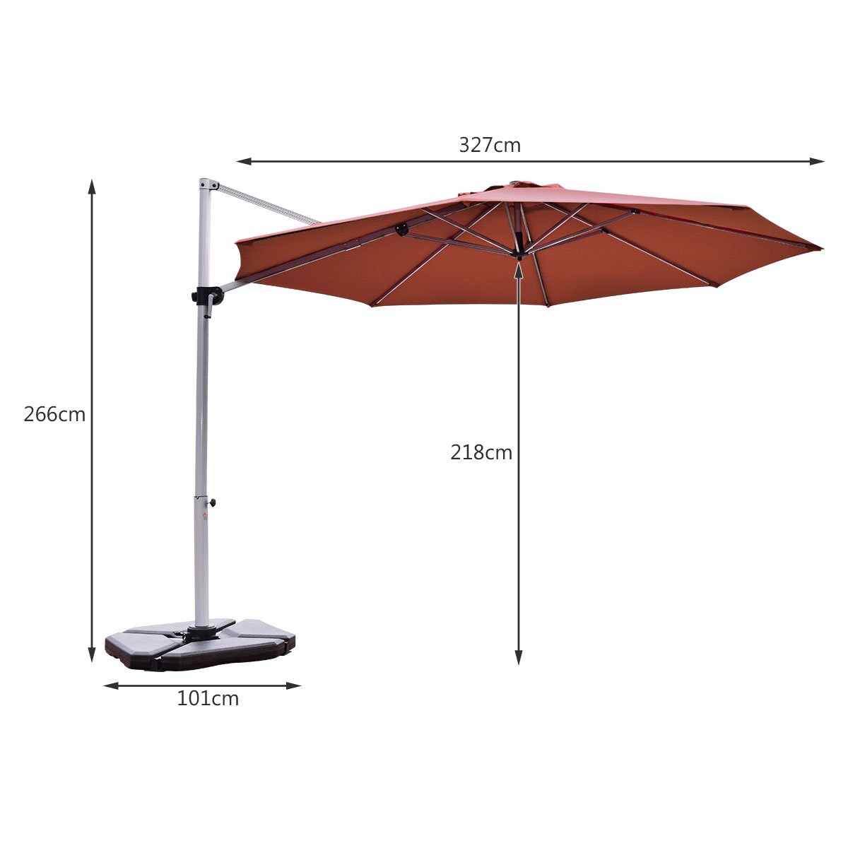 3.3m Patio Cantilever Umbrella with Tilting Adjustment and Cross base-Beige