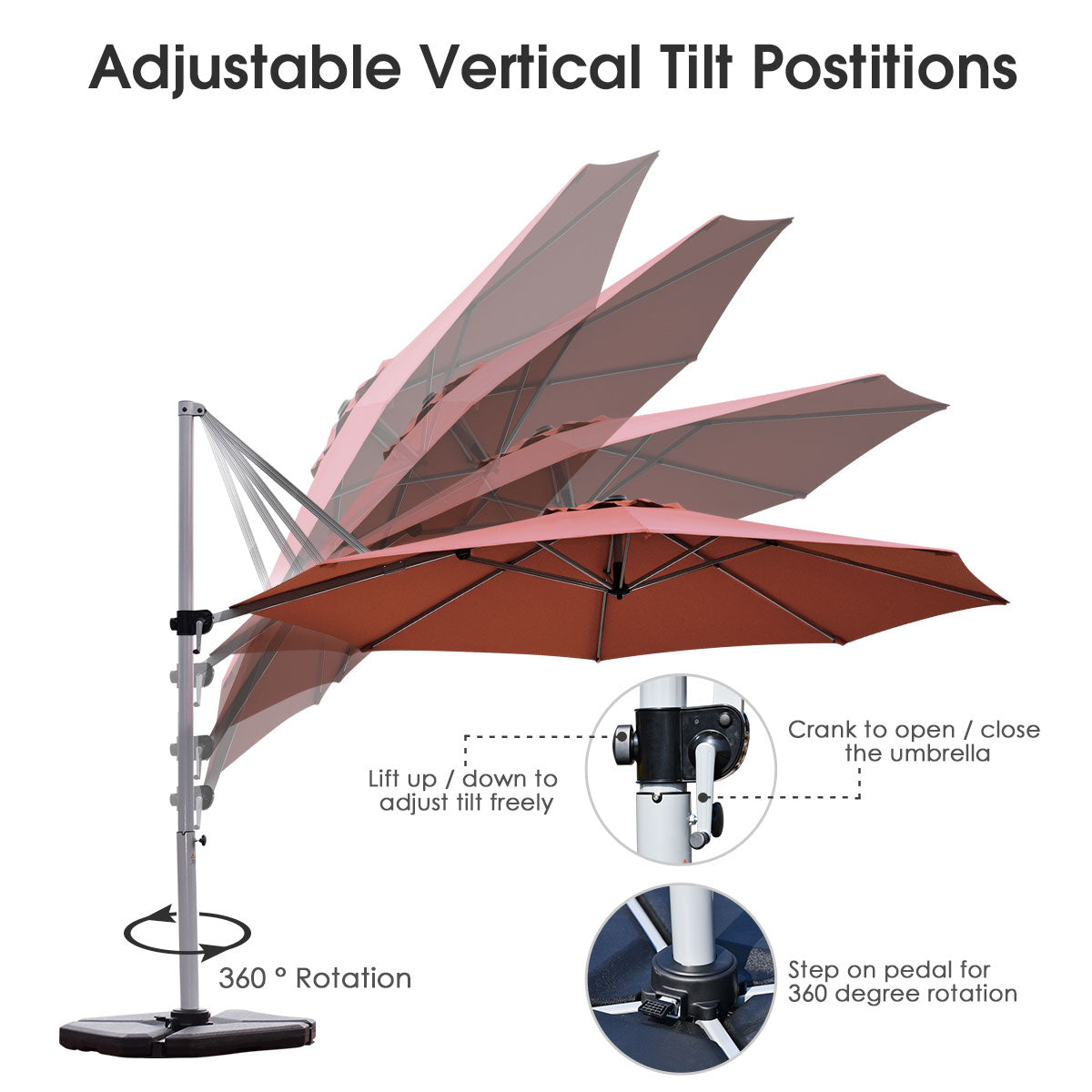 3.3m Patio Cantilever Umbrella with Tilting Adjustment and Cross base-Beige