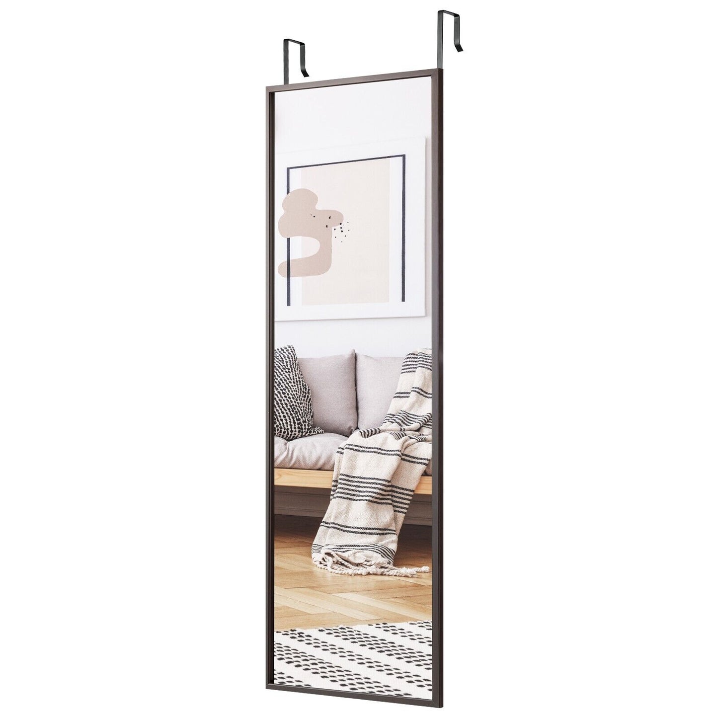 Full Length Wall-Mounted Mirror with Height Adjusting Hooks-White