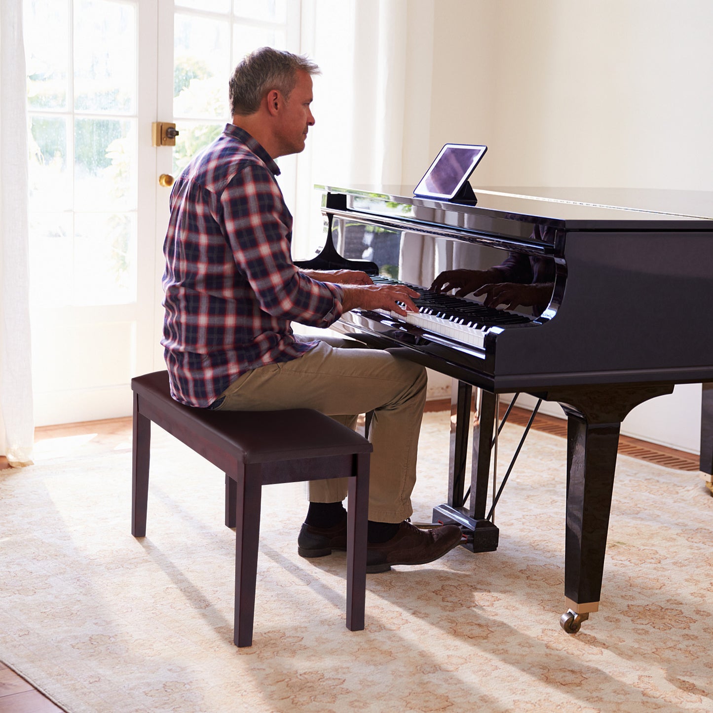 2-in-1 Padded Piano Bench with Storage Space-White