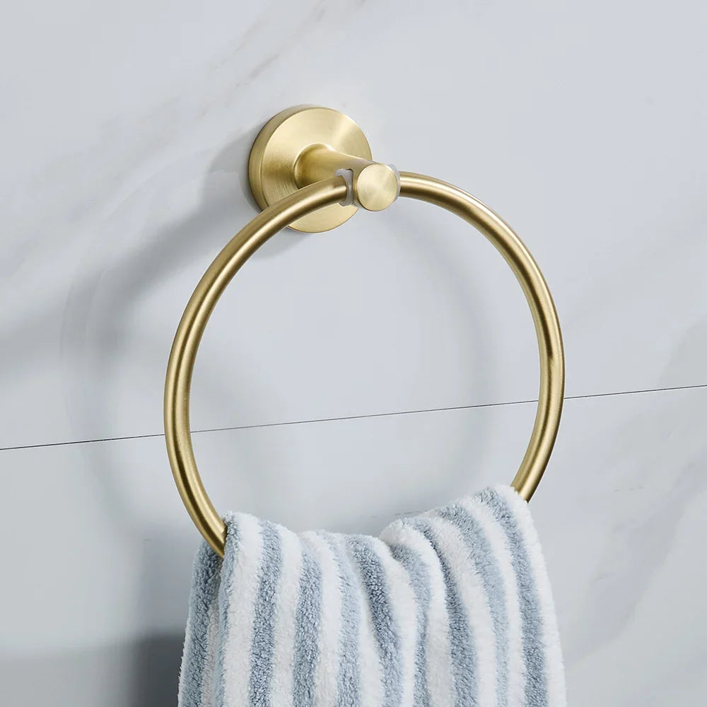 Brushed Gold Wall Mount Toilet Accessories - Towel Bar, Roll Holder, Robe Hook