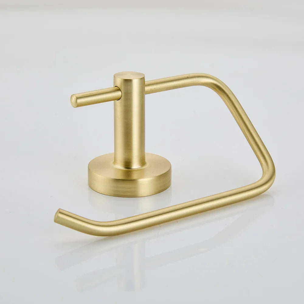 Brushed Gold Wall Mount Toilet Accessories - Towel Bar, Roll Holder, Robe Hook