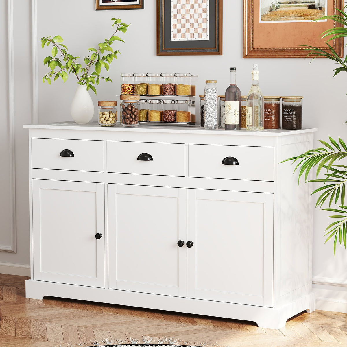 Modern Buffet Sideboard 136cm Storage Cabinet with 3 Drawers-Grey
