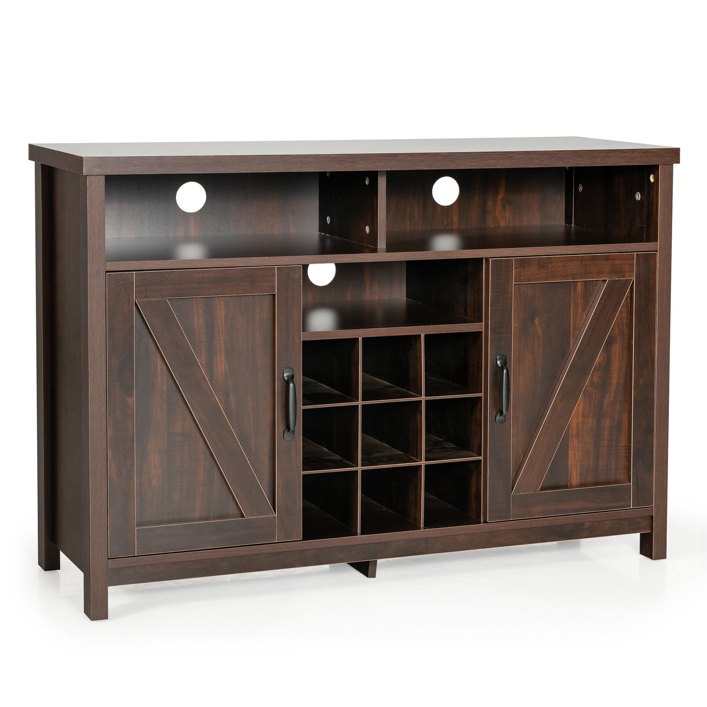 Buffet Storage Cabinet with Detachable 9-Bottle Wine Rack and 2 Door Cabinets-Dark Brown