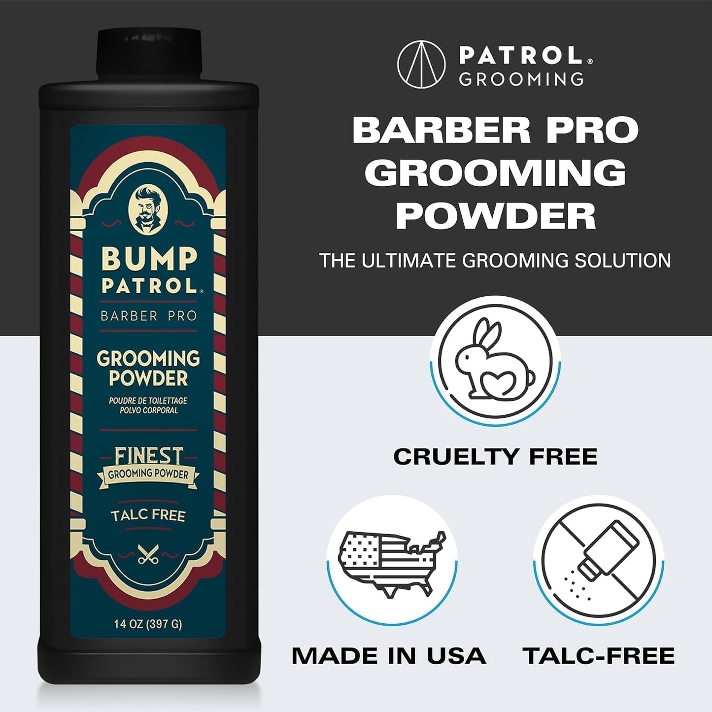 Bump Patrol Barber Pro Grooming Powder – Prevents Razor Bumps & Absorbs Oil for Men & Barbers 397g / 14 oz