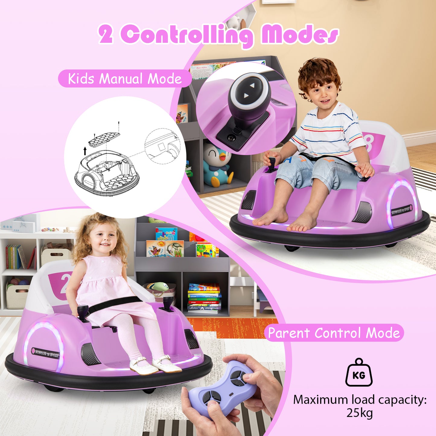 Kids Ride on Battery Powered Bumping Car with Flashing LED Lights-Red