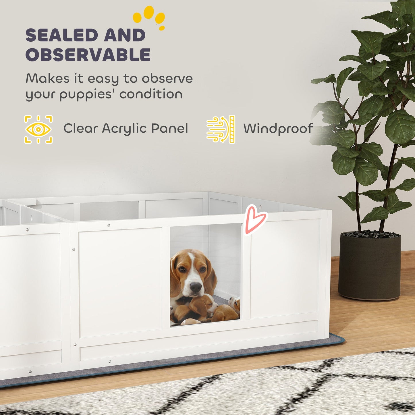 PawHut Whelping Box for Dogs with Whelping Pad, Two Room Design