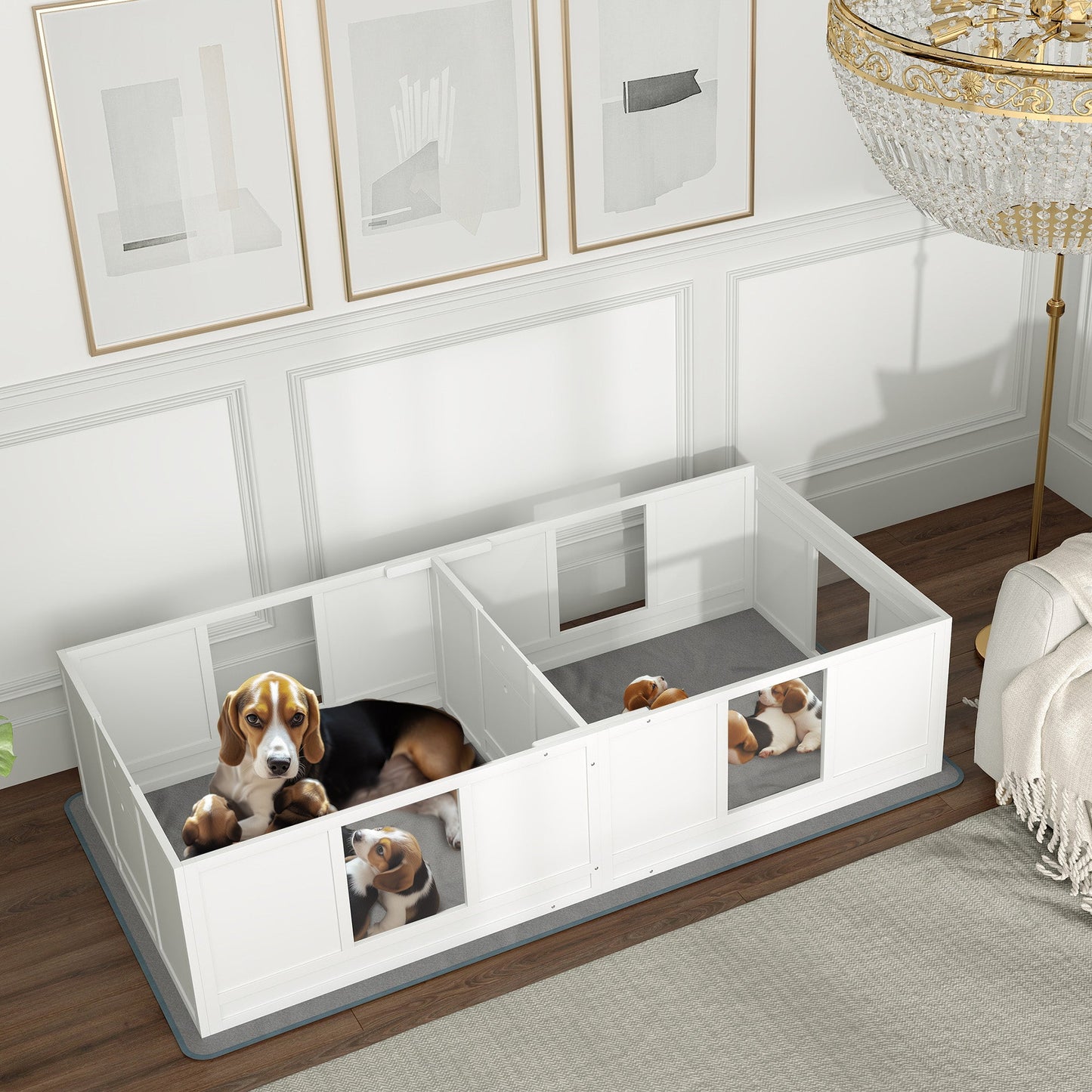 PawHut Whelping Box for Dogs with Whelping Pad, Two Room Design