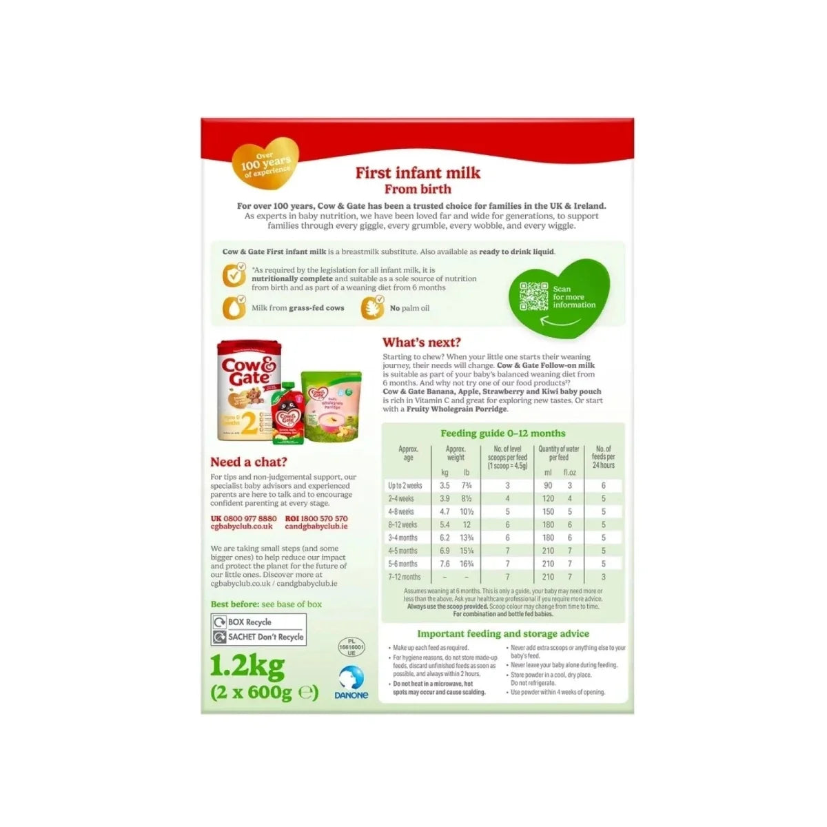 Cow & Gate 1 First Infant Milk Formula from Birth 1.2kg (2x600g)