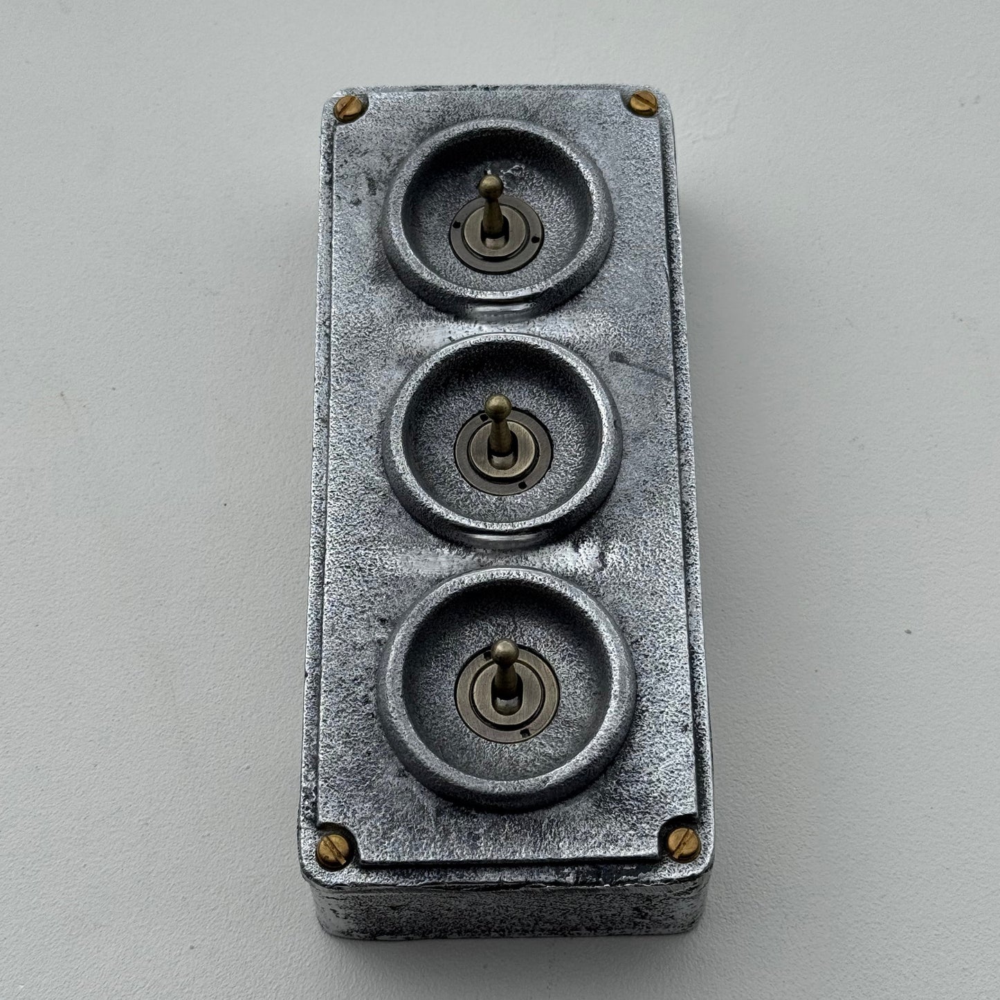 3 Gang 2 Way Solid Cast Metal Toggle Light Switch | Industrial Vintage Surface Mounted *Factory Second*