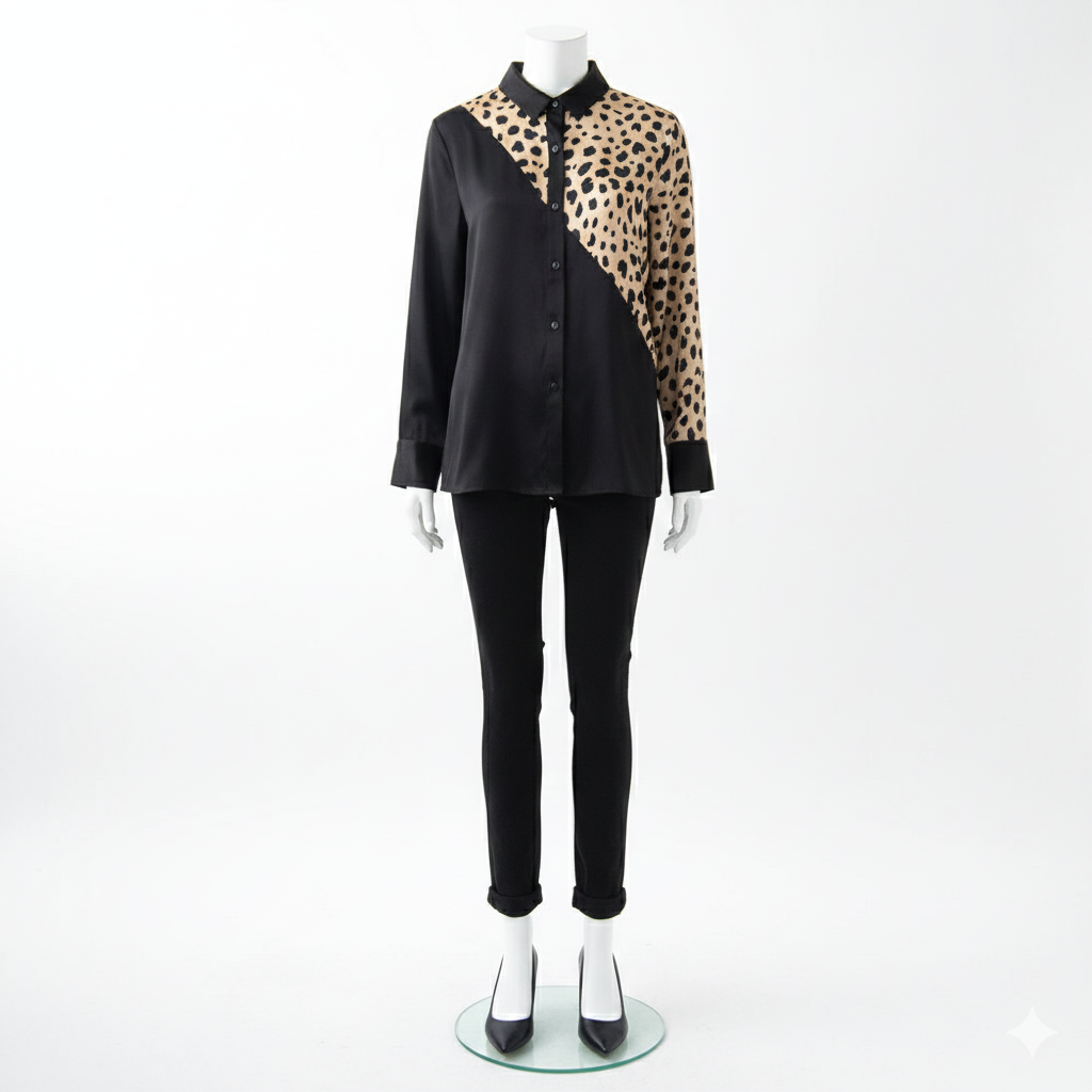 Women's Leopard Print Silk Long Sleeve Shirt - Premium Modest Blouse