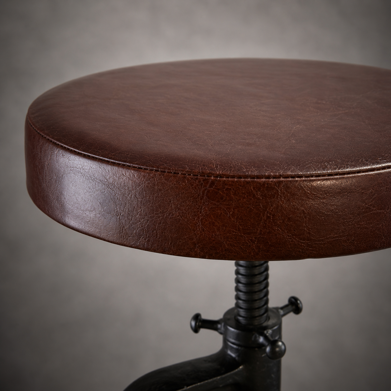 Vice Clamp Adjustable Stool | Cast Iron Industrial Seat | Leather Top