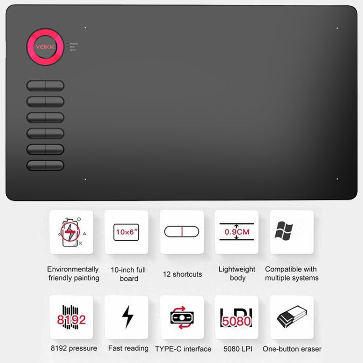 VEIKK A15 10x6 inch 5080 LPI Smart Touch Electronic Graphic Tablet, with Type-C Interface(Blue)