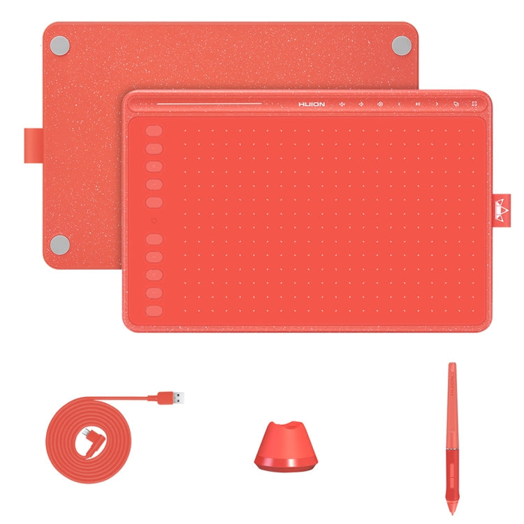 HUION HS611 5080 LPI Touch Strip Art Drawing Tablet for Fun, with Battery-free Pen & Pen Holder (Red)