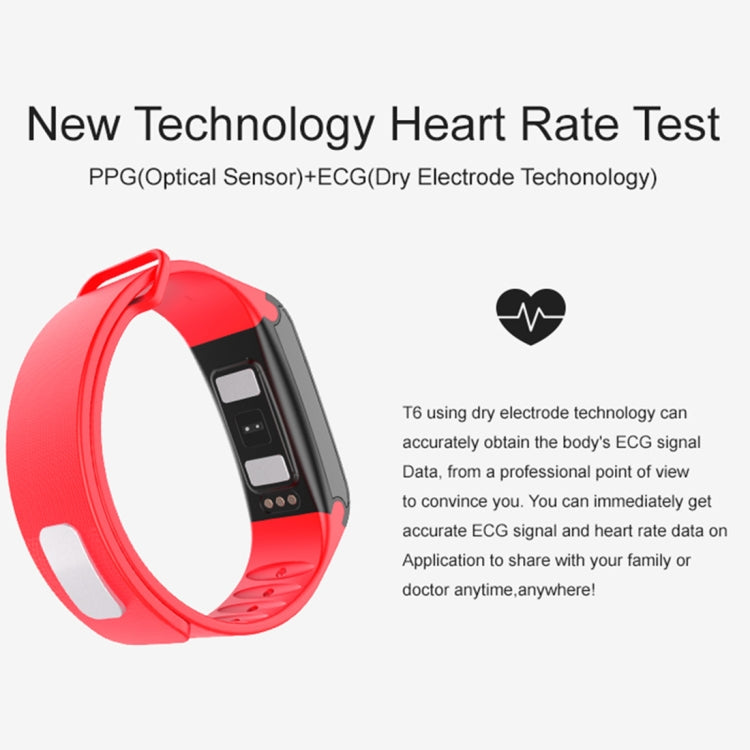 TLW T6 Fitness Tracker 0.96 inch OLED Display Wristband Smart Bracelet, Support Sports Mode / ECG / Heart Rate Monitor / Blood Pressure / Sleep Monitor, T6 Blue, T6 Red, T6 Black