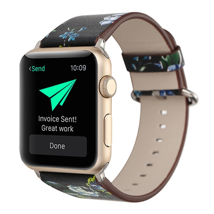 For Apple Watch Ultra 49mm&Watch Ultra 2 49mm / Series 10 46mm / 9&8&7 45mm / SE 3&SE 2&6&SE&5&4 44mm / 3&2&1 42mm Fashion Pastoralism Style Little Floral Pattern Women Watch Leather Watch Band, For 42mm E, For 42mm F, For 42mm A, For 42mm B, For 42mm ...