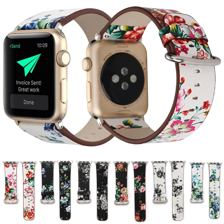 For Apple Watch Ultra 49mm&Watch Ultra 2 49mm / Series 10 46mm / 9&8&7 45mm / SE 3&SE 2&6&SE&5&4 44mm / 3&2&1 42mm Fashion Pastoralism Style Little Floral Pattern Women Watch Leather Watch Band, For 42mm E, For 42mm F, For 42mm A, For 42mm B, For 42mm ...