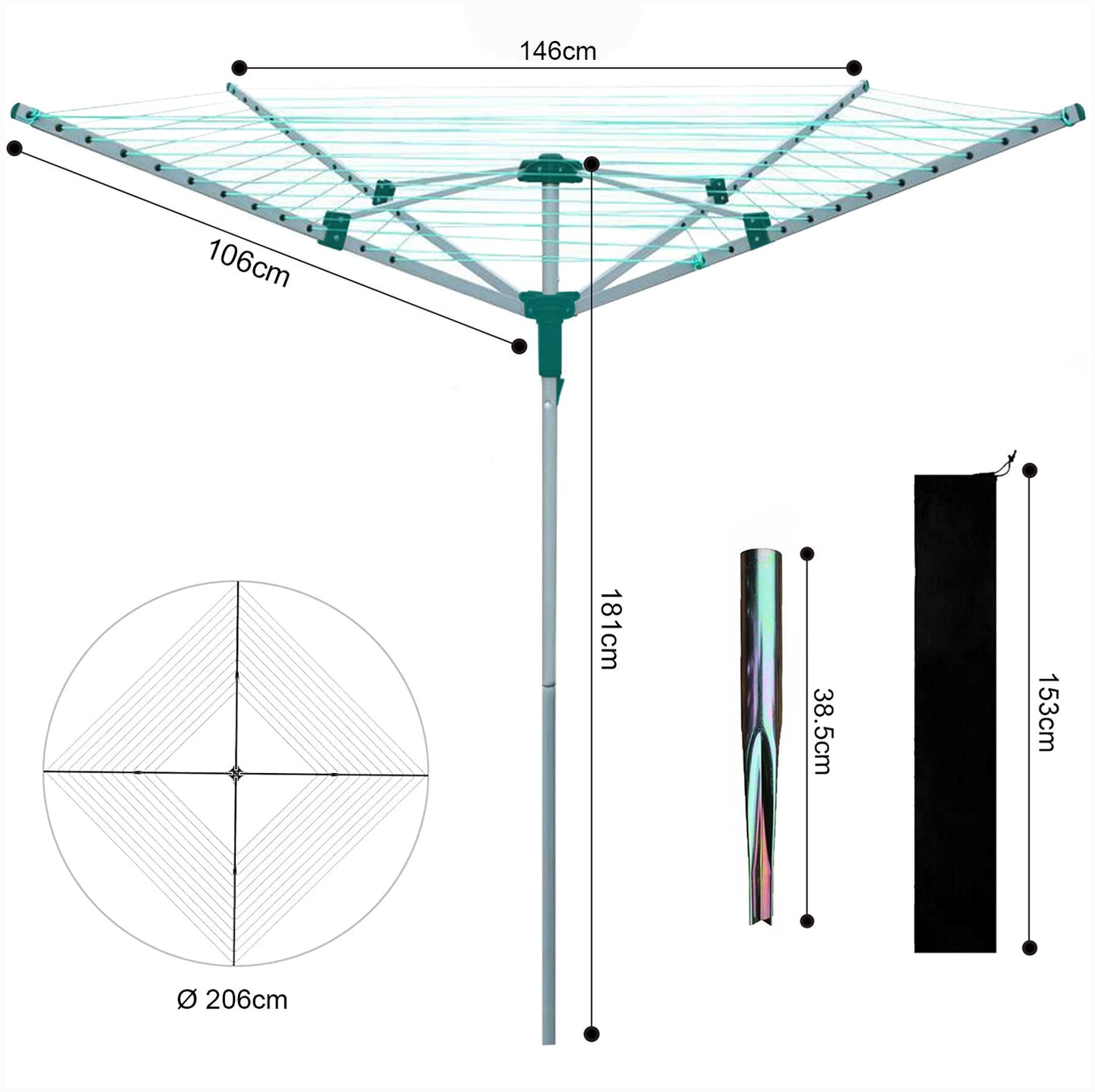 4 Arm Rotary Washing Line Clothes Airer