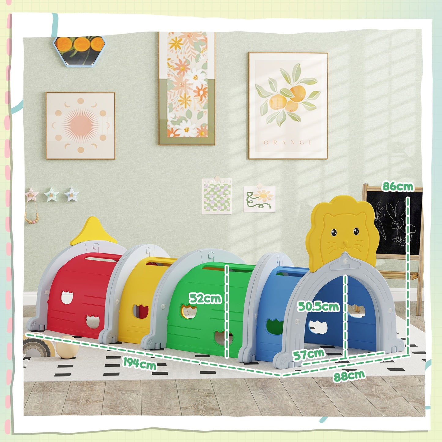AIYAPLAY Kids Play Tunnel for 3-6 Years Crawl and Climb, Lion Design