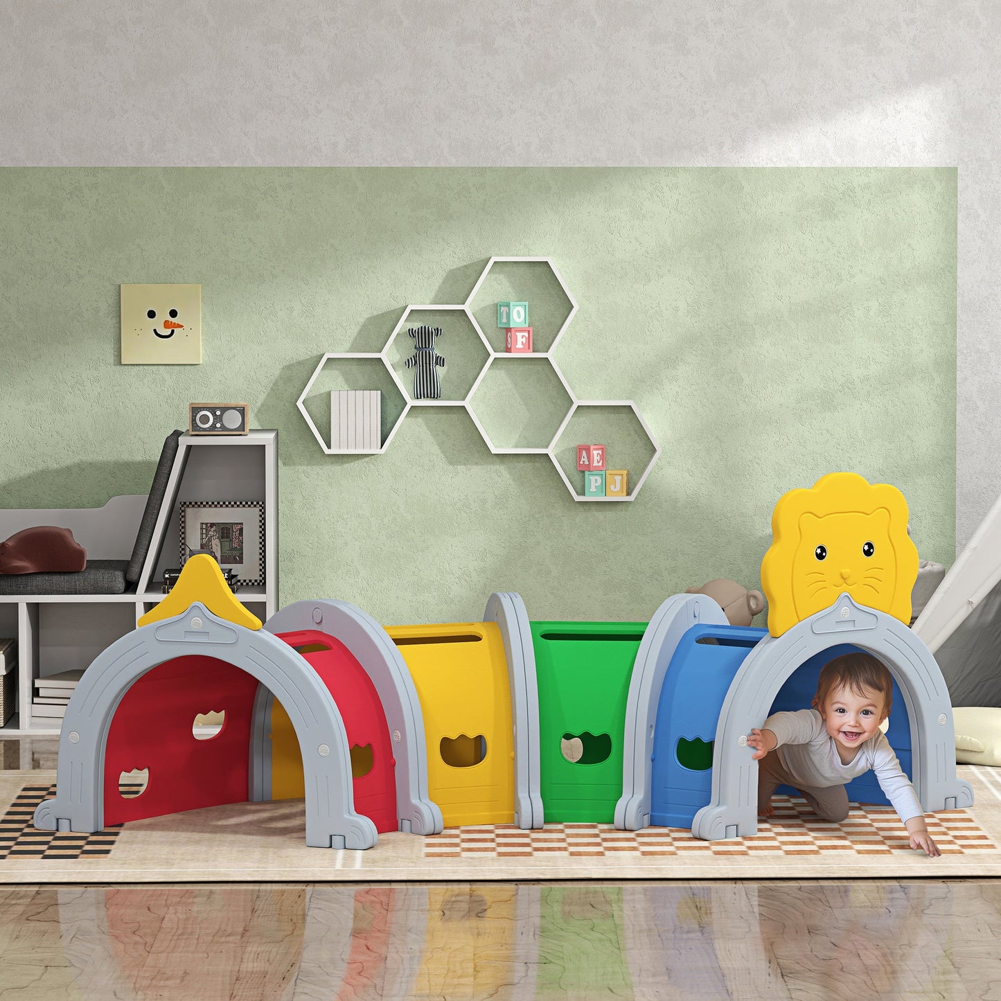 AIYAPLAY Kids Play Tunnel for 3-6 Years Crawl and Climb, Lion Design