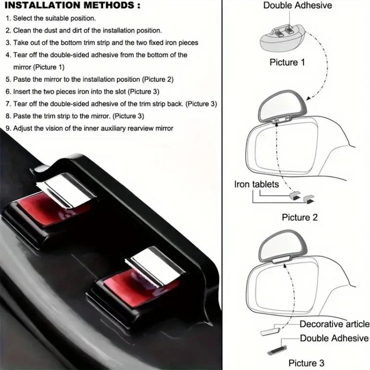 3R-091 Car Blind Spot Left Rear View Wide Angle Adjustable Mirror(Black)
