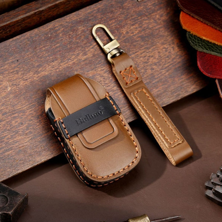For Chevrolet 5-button Hallmo Car Cowhide Leather Key Protective Cover Key Case(Brown)