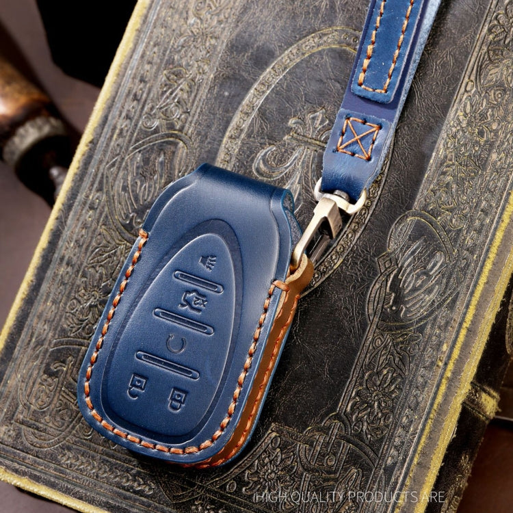 For Chevrolet 5-button Hallmo Car Cowhide Leather Key Protective Cover Key Case(Brown)