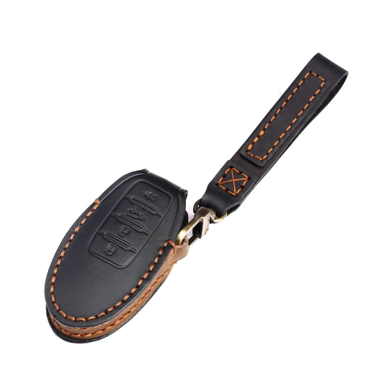 For Nissan 4-button Horn Hallmo Car Cowhide Leather Key Protective Cover Key Case(Black)