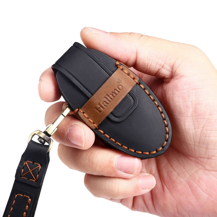 For Nissan 5-button Horn Hallmo Car Cowhide Leather Key Protective Cover Key Case(Blue)