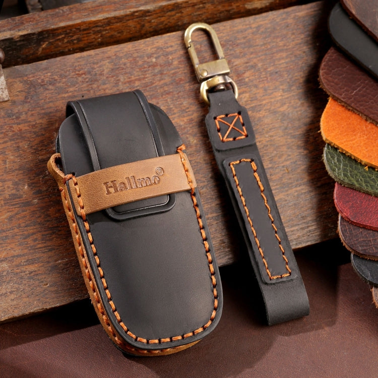 For Nissan Teana / Ariya 3-button Horn Hallmo Car Cowhide Leather Key Protective Cover Key Case(Black)