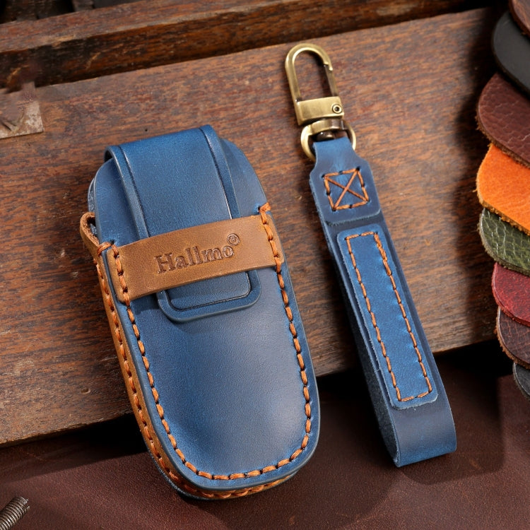 For Nissan Teana / Ariya 5-button Start Hallmo Car Cowhide Leather Key Protective Cover Key Case(Blue)