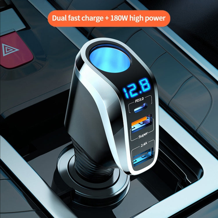 Ozio DY48TC 188W Type-C + USB Dual Port Multi-function Car Charger with Cigarette Lighter (Silver)