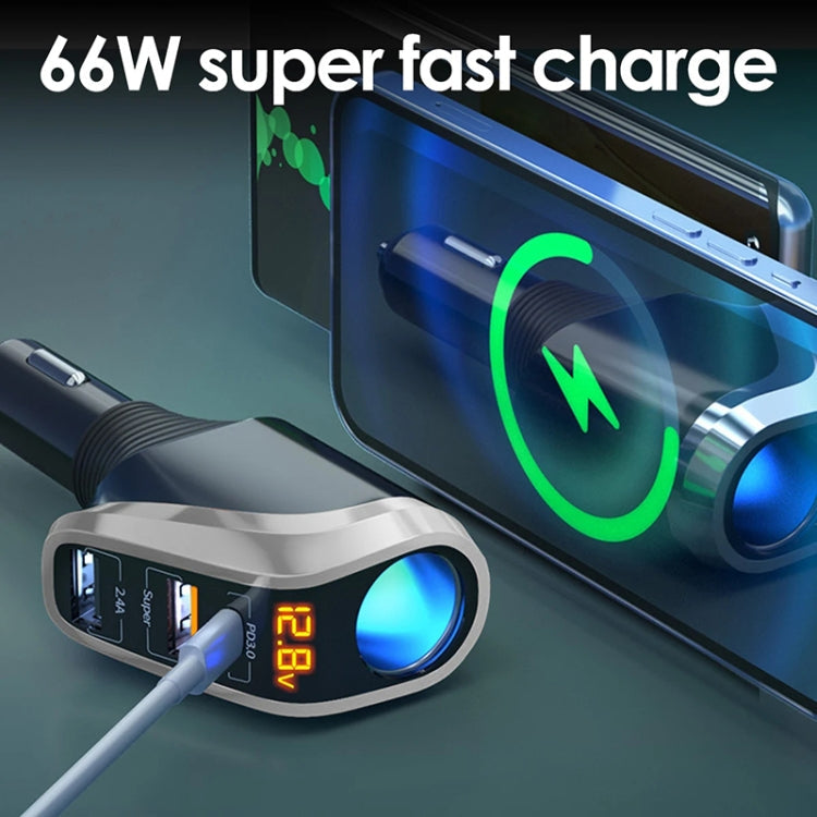 Ozio DY48TC 188W Type-C + USB Dual Port Multi-function Car Charger with Cigarette Lighter (Orange)