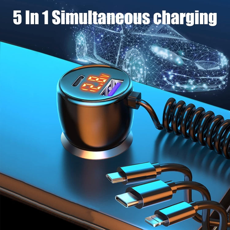 Ozio HX08 231W Type-C + USB Dual Port Car Charger with 3 in 1 Spring Data Cable