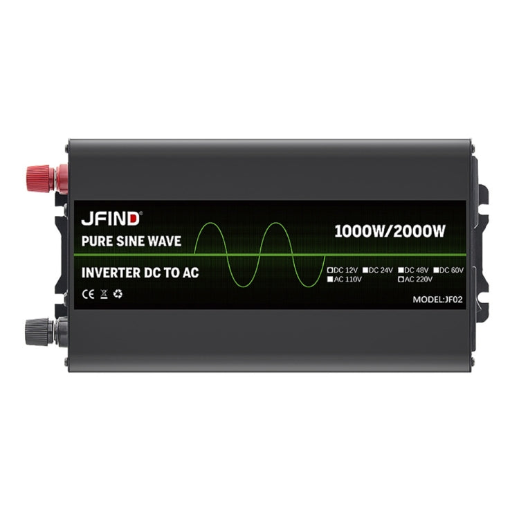 JFIND JF02 12V to 220V Pure Sine Wave Power Inverter, Universal Plug, Rated Power: 1000W; Instantaneous Power Rating: 2000W