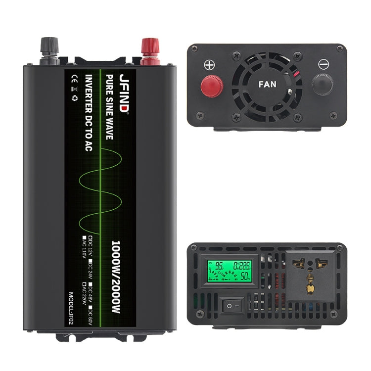 JFIND JF02 12V to 220V Pure Sine Wave Power Inverter, Universal Plug, Rated Power: 1000W; Instantaneous Power Rating: 2000W