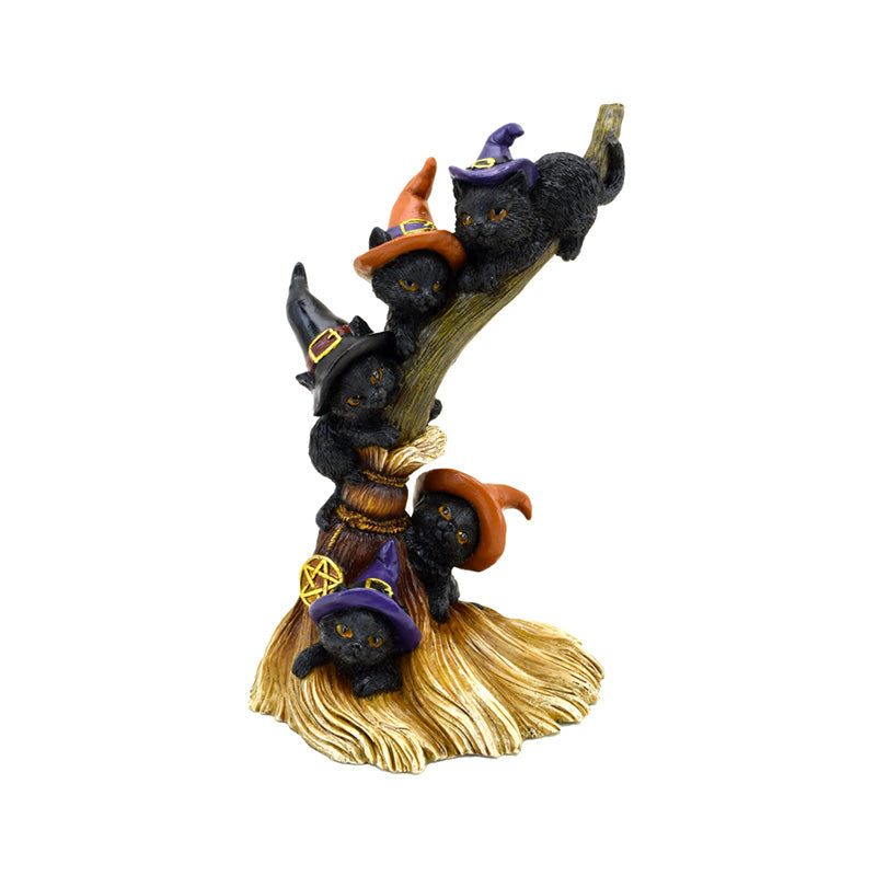 Witches Magical Black Cat Climbing Broomstick