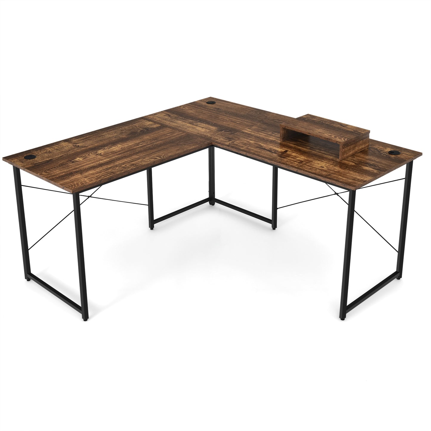Reversible Corner Study Workstation and Writing Desk with Monitor Stand-Black