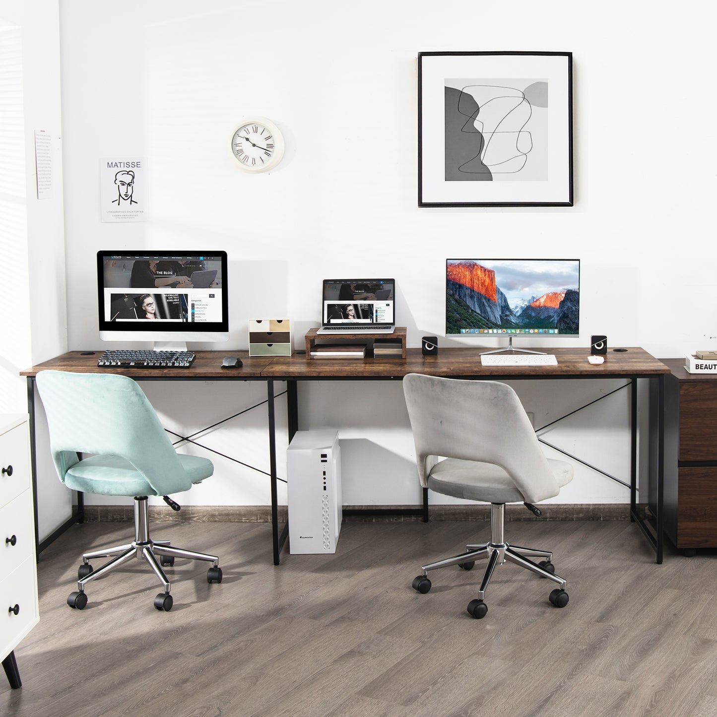 Reversible Corner Study Workstation and Writing Desk with Monitor Stand-Black