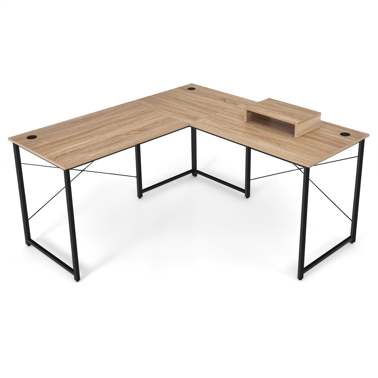 Reversible Corner Study Workstation and Writing Desk with Monitor Stand-Black
