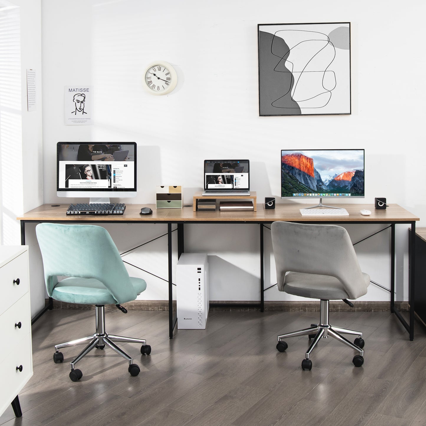 Reversible Corner Study Workstation and Writing Desk with Monitor Stand-Black