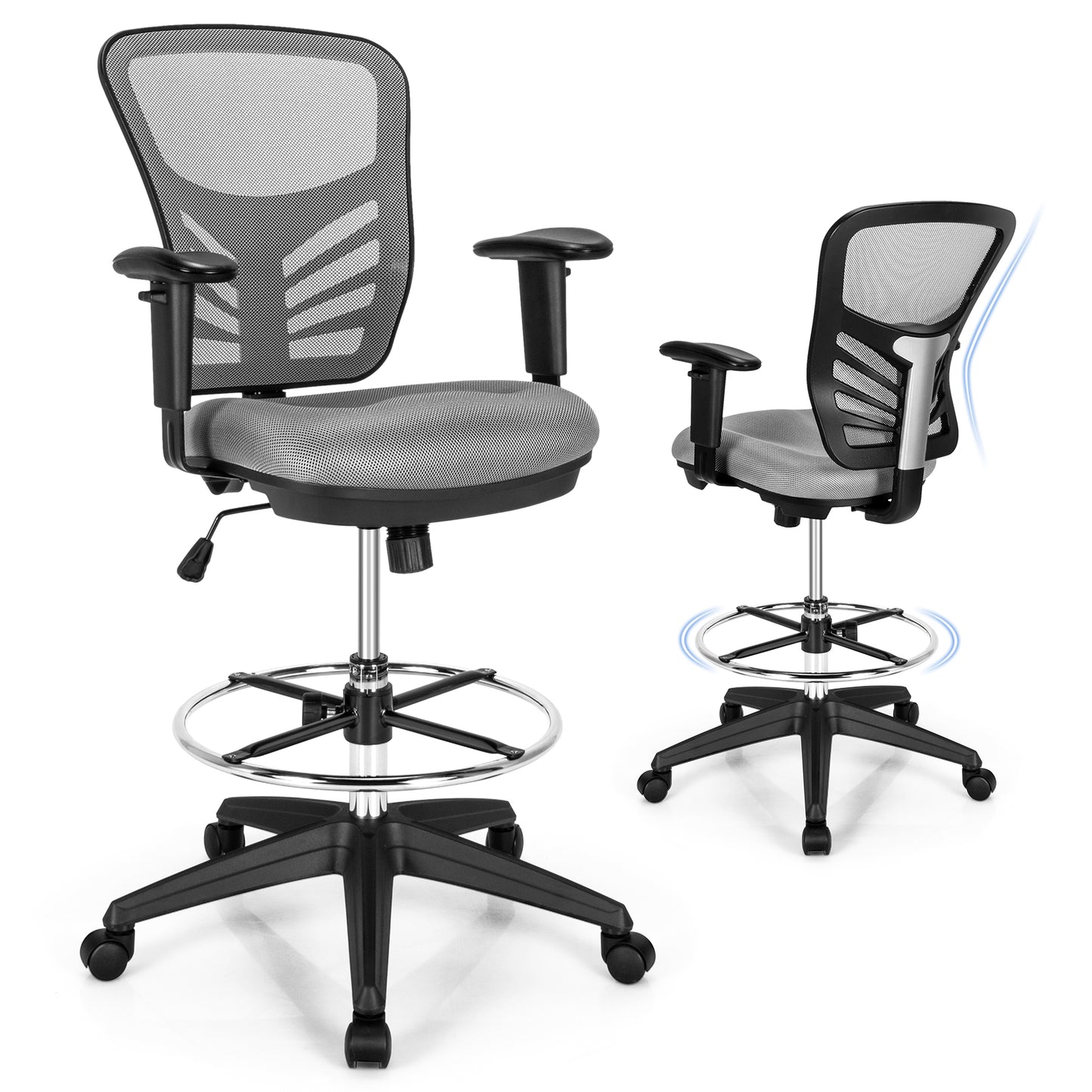 Mesh Drafting Chair with Adjustable Footrest-Black