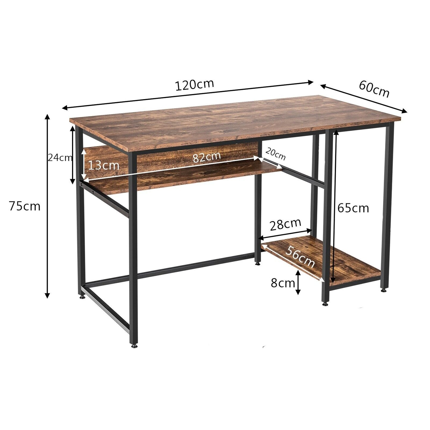 Industrial Computer Desk with Storage Shelf and CPU Stand-Black