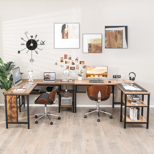 150 x 140 x 75cm Large Corner L-Shaped Computer Desk with 3 Storage Shelves-Oak