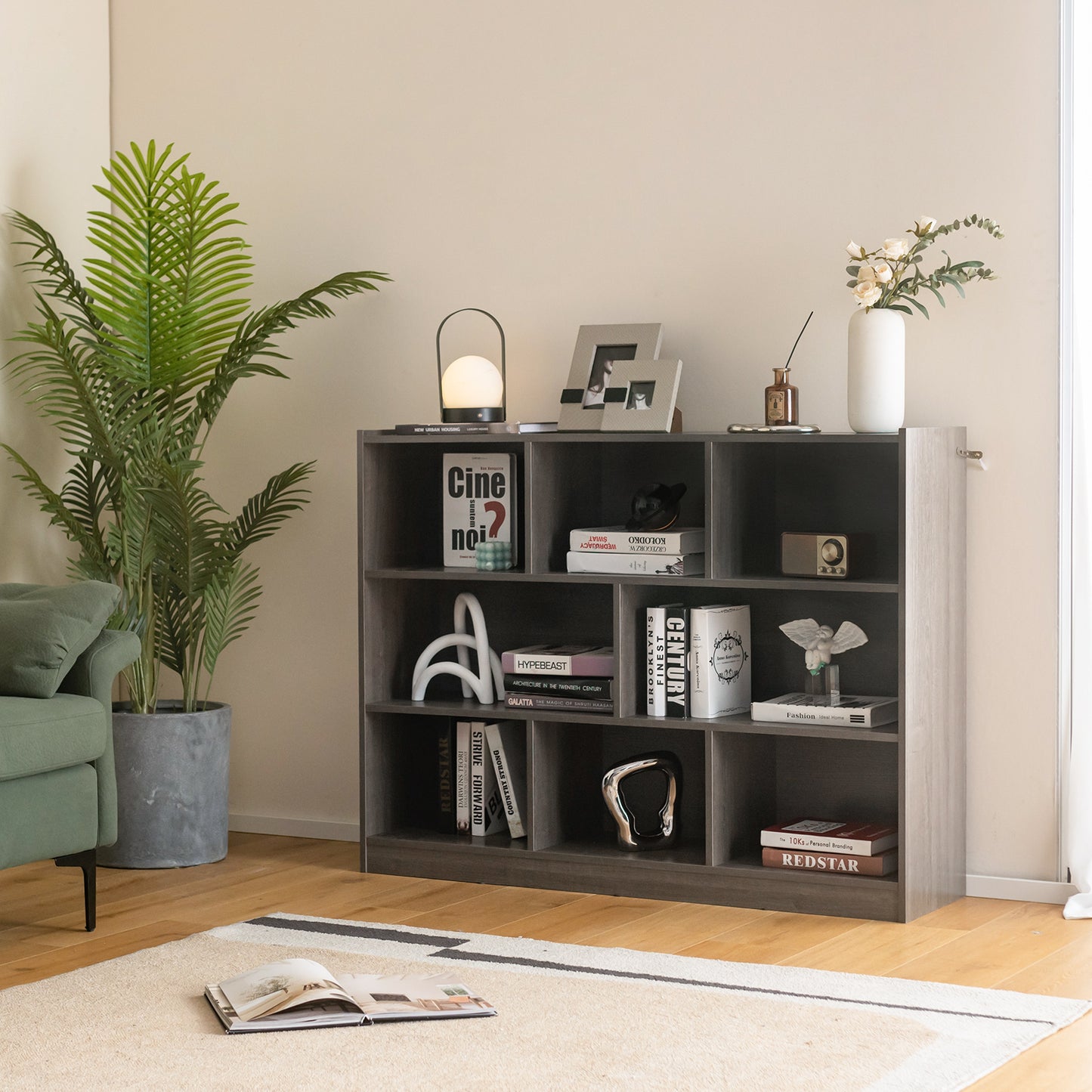 3-Tier Open Bookcase 8-Cube Floor Standing Storage Shelves Display Cabinet-White