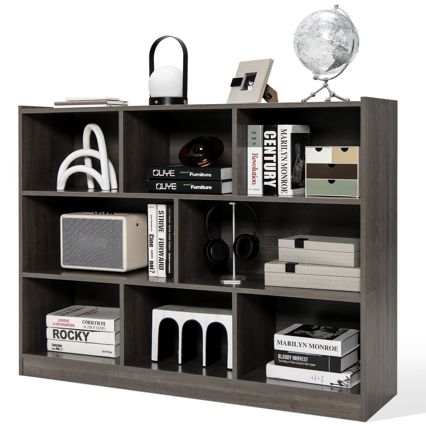 3-Tier Open Bookcase 8-Cube Floor Standing Storage Shelves Display Cabinet-White