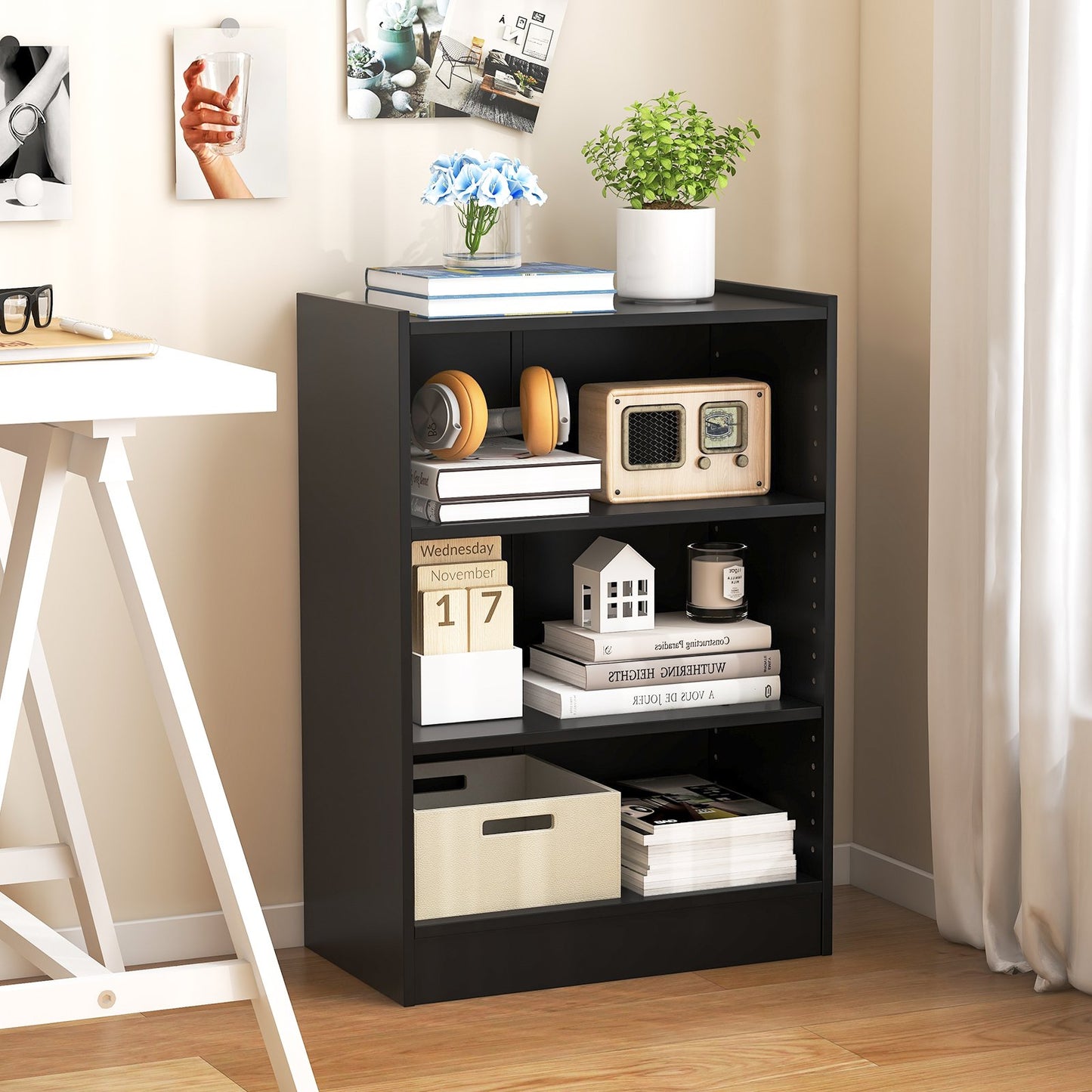 3-Tier Floor Standing Open Bookshelf with Anti-toppling Device-Rustic Brown