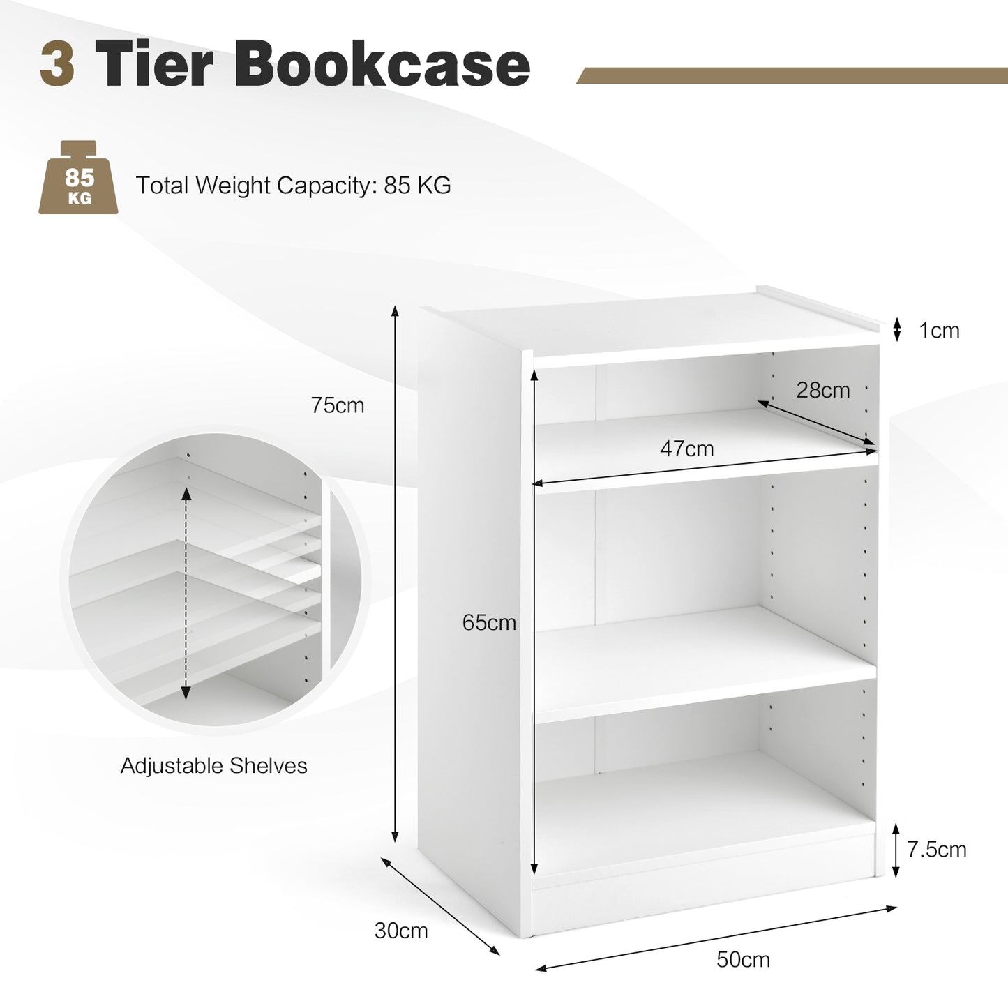 3-Tier Floor Standing Open Bookshelf with Anti-toppling Device-Rustic Brown