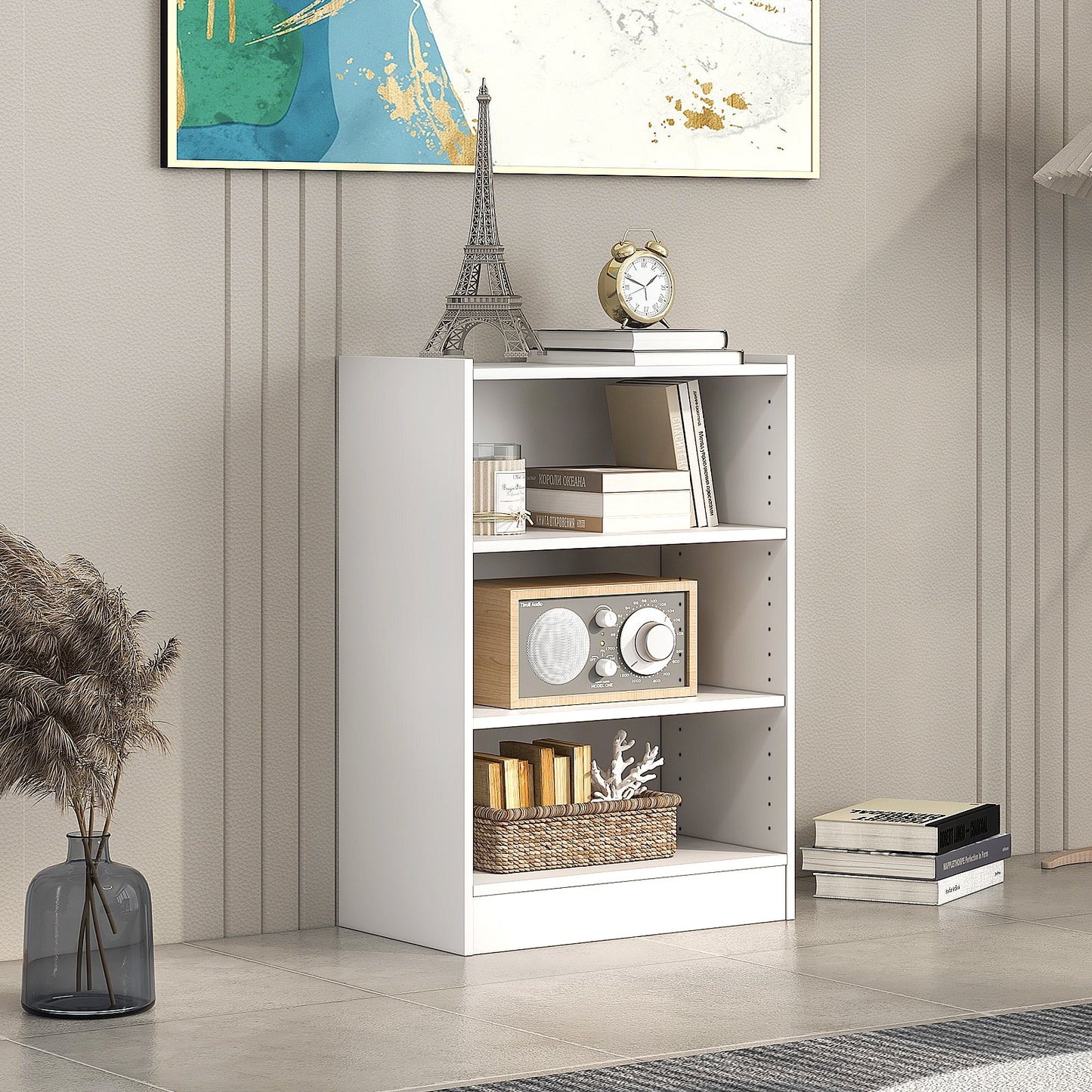 3-Tier Floor Standing Open Bookshelf with Anti-toppling Device-Rustic Brown