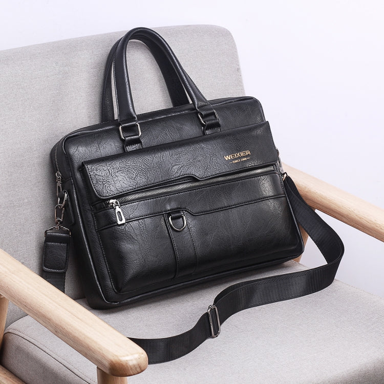 WEIXIER 8619 Retro Style PU Leather Handbag Shoulder Bag Crossbody Bag for Men, Size: 38 x 30 x 11cm (Black)